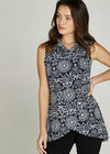 Cowl Neck Lace Print Wrap Tunic Top, Navy, large