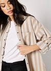 Twill Stripe Oversized Shacket, Stone, large