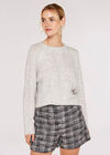 Chevron Pointelle Shimmer Jumper, Light Grey / Silver, large