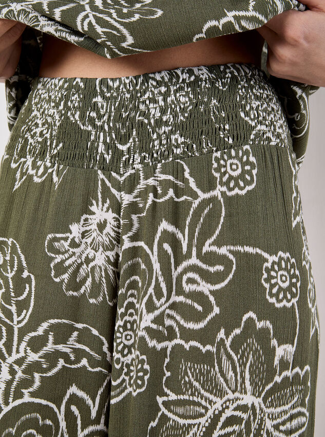 Sarasa Floral Wide Leg Trousers, Khaki, large