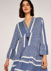 Geometric V-Neck Tiered Dress, Blue, large