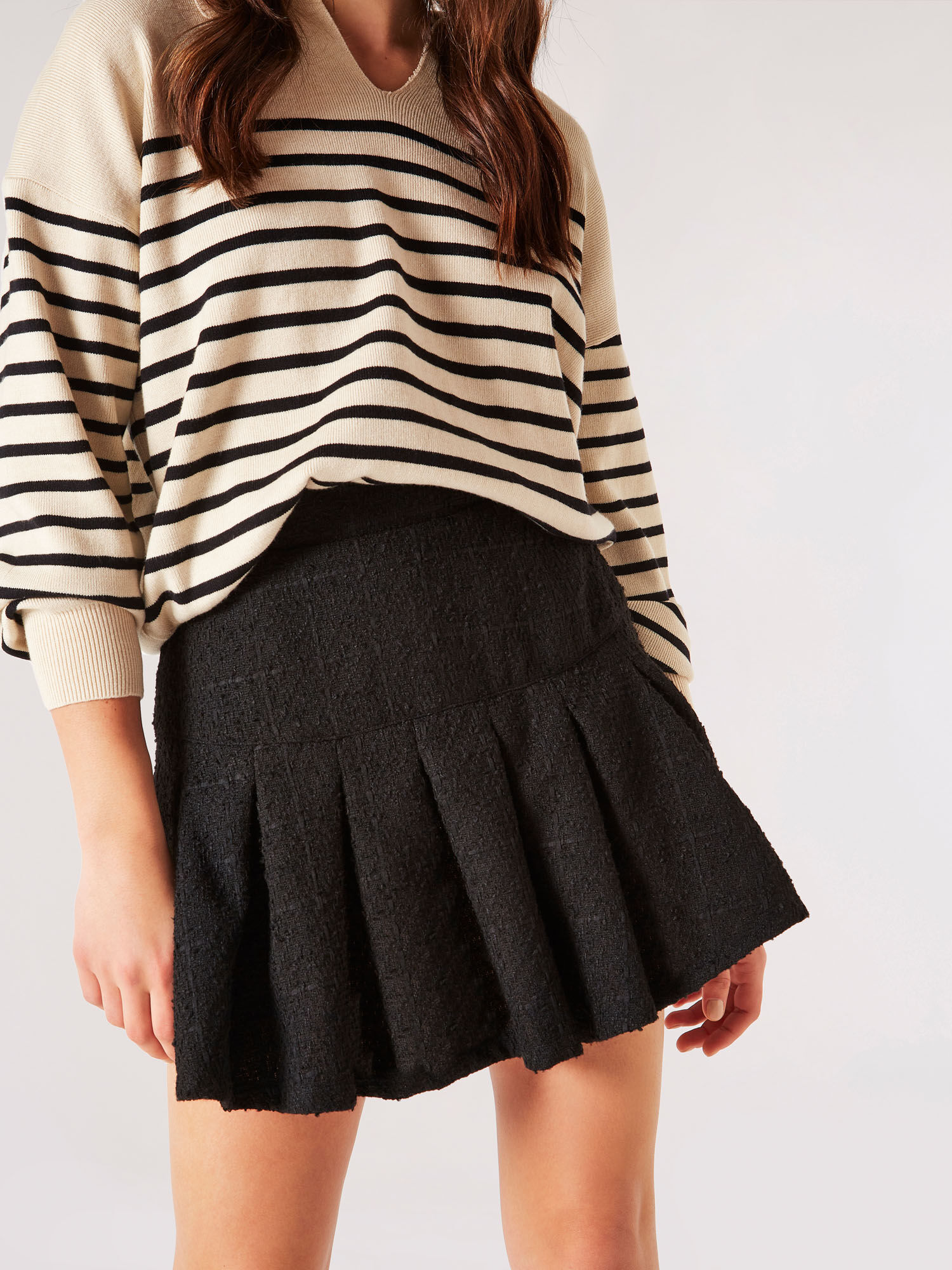 Tweed Box Pleat Mini Skirt | Apricot Clothing