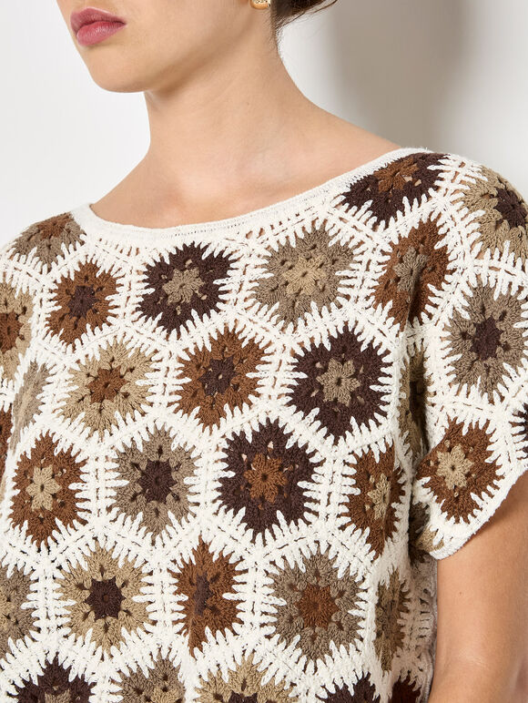 Hexagon Flowers Crochet Top, Rust, large