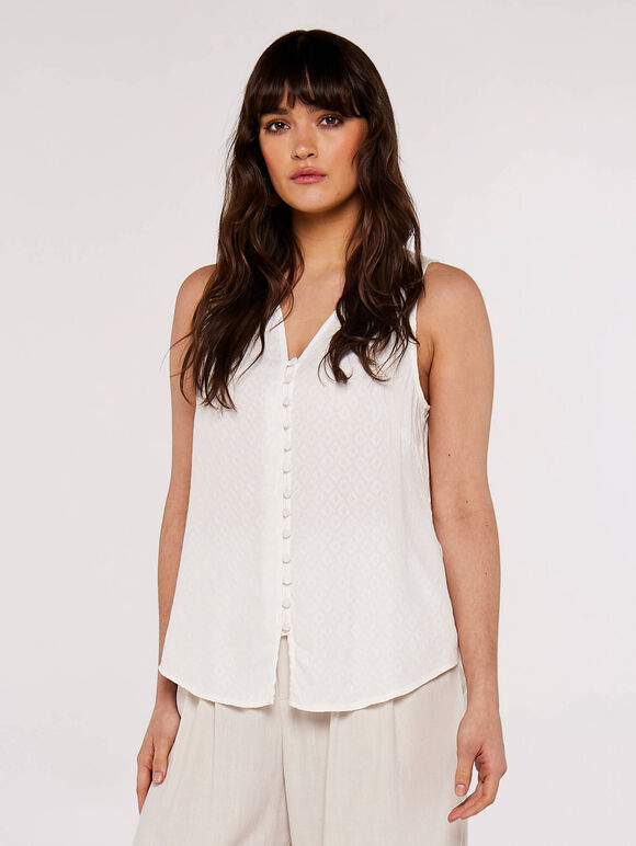 Diamond Jacquard Top, White, large
