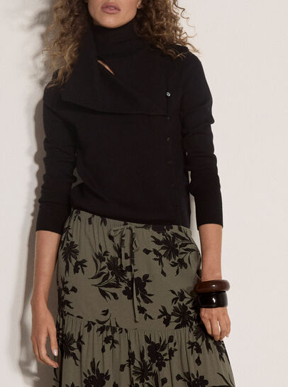 Floral Silhouette Crepe Midi Skirt
