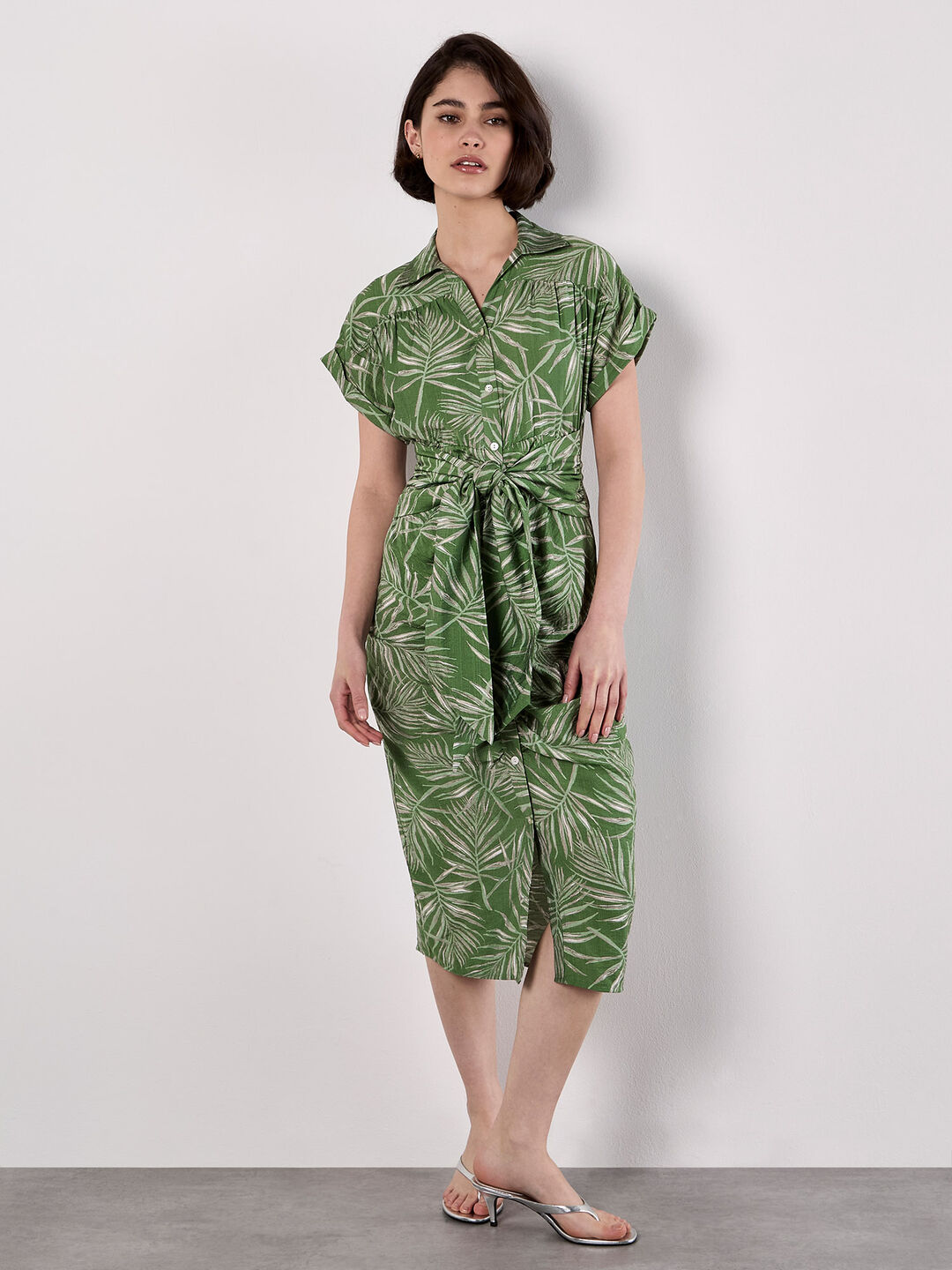 Palm Leaf Shirt Midi Dress