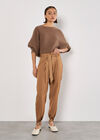 Paperbag Twill Straight Leg Trousers, Brown, large