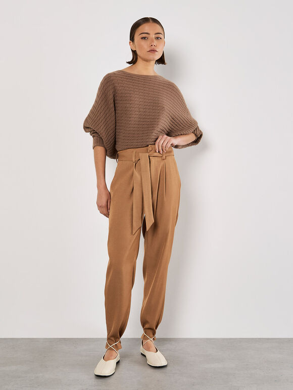 Paperbag Twill Straight Leg Trousers, Brown, large