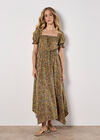 Sarasa Floral Milkmaid Midi Dress, Khaki, large