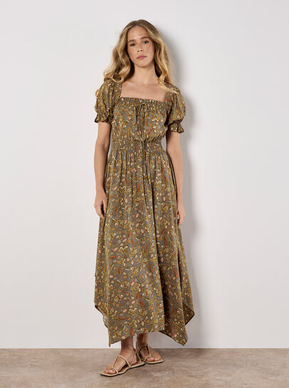 Sarasa Floral Milkmaid Midi Dress