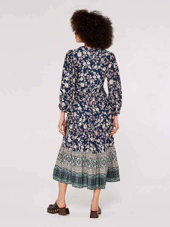 Sarasa Ruffle Midi Dress, Navy, large