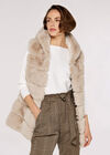Faux Fur Hooded Longline Gilet, Stone, large