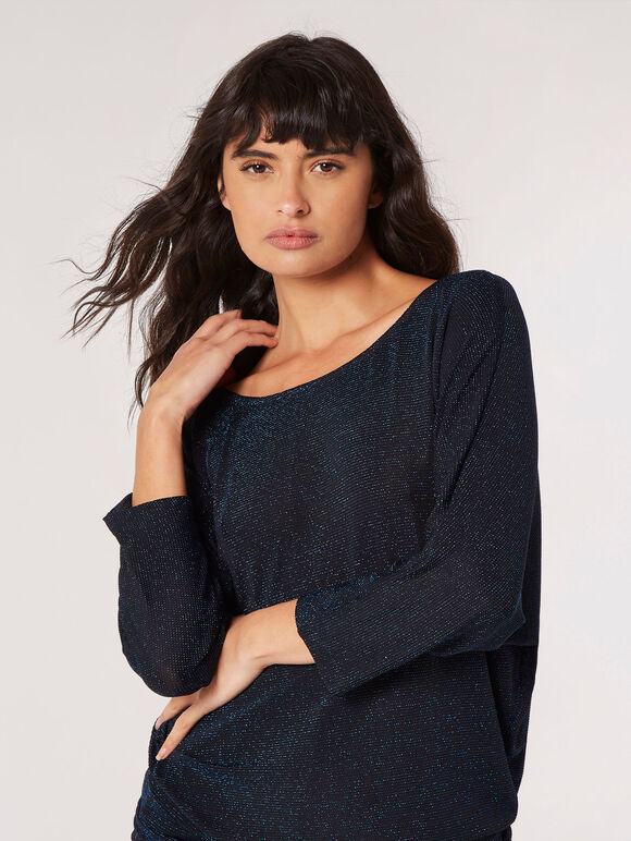 Metallic Shimmer Batwing Top, Blue, large