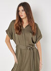 Batwing Sleeve Shirt Midi Dress, Khaki, large