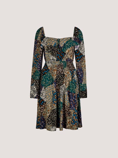 Patchwork Print Boho Mini Dress