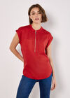 Zip Front Patch Pocket Top, Red, large