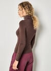 Turtle Neck Button Cuff Top, Brown, large