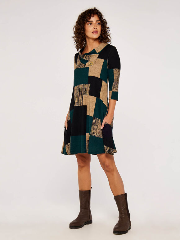 Colour Block Swing Mini Dress, Green, large