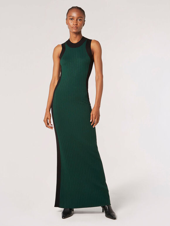 Ribbed Knit Bodycon Maxi Dress, Green, large