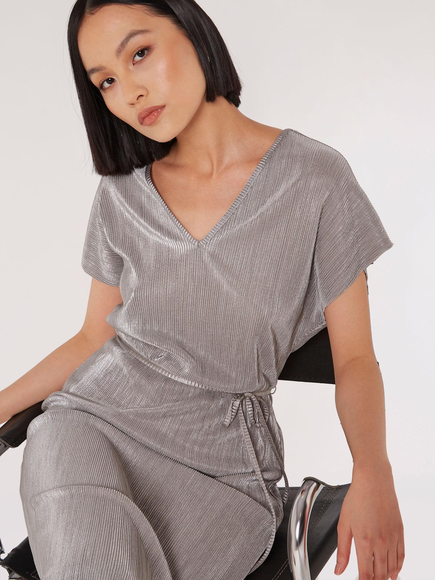 Silver plisse dress sale