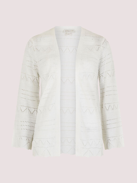Pointelle Patterned Cardigan, Cream, large