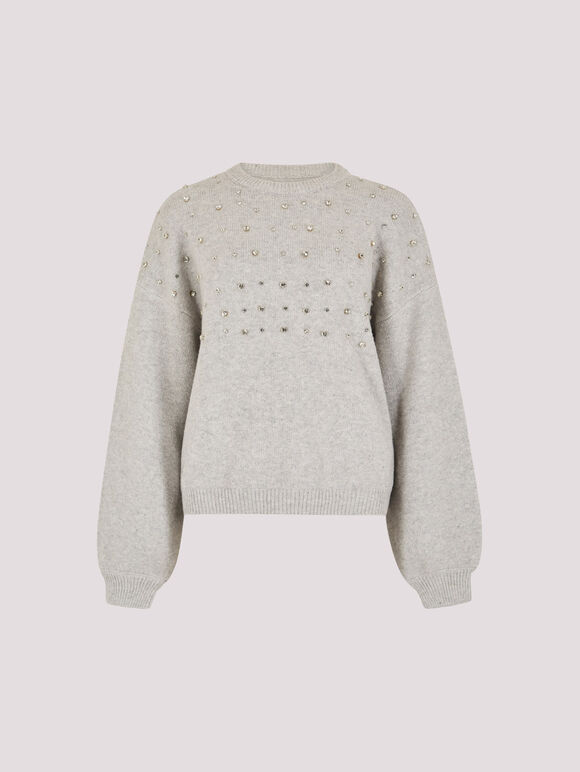 Gem Embellished Jumper, Grey, large