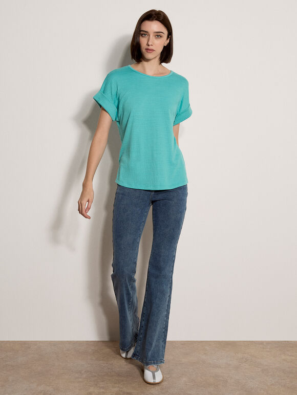 Button Back Textured T-Shirt, Blue, large