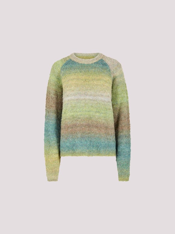 Boucle Knit Multicolour Jumper, Green, large