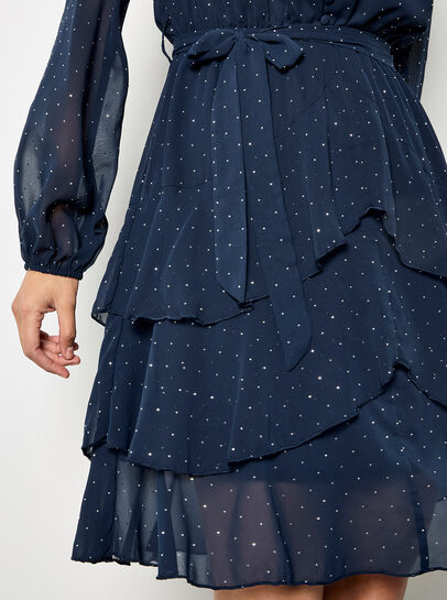 Diamante Embellished Chiffon Tiered Mini Dress