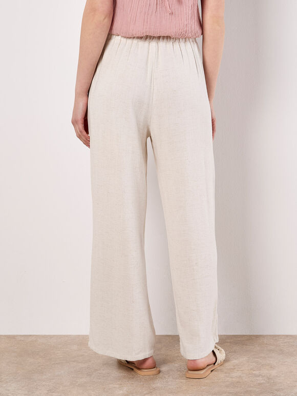 Linen Blend Culotte Trousers, Stone, large
