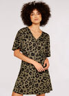 Animal Print Mini Dress, Khaki, large