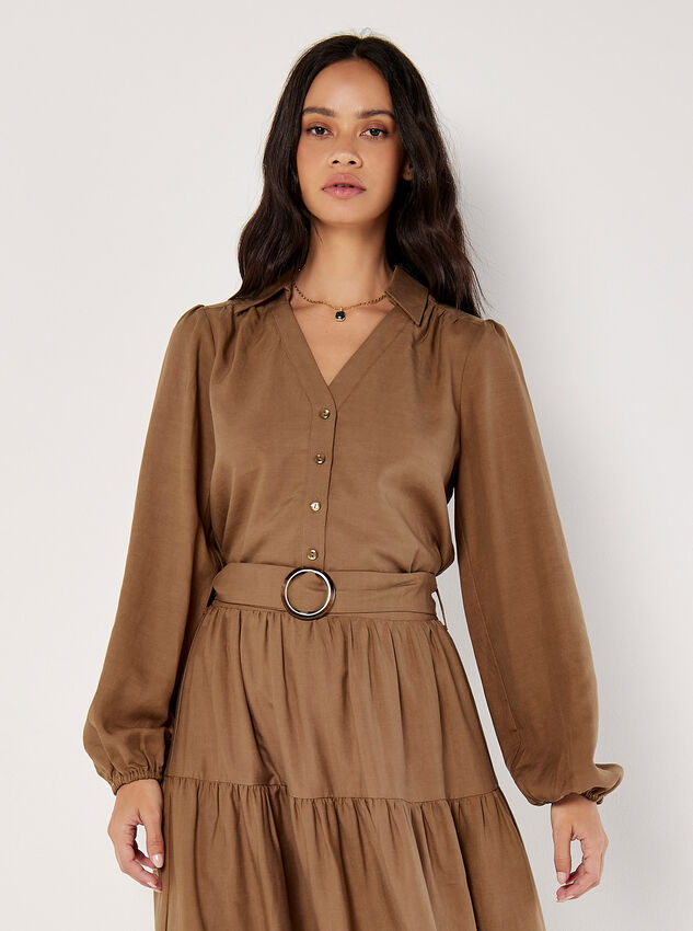 Balloon Sleeve Blouse, Brown, large