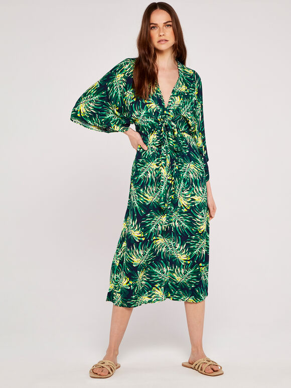 Tropical Leaf Knot Dress, Navy, large