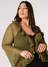 Curve Open Knit Ruffle Cardigan, Khaki, large