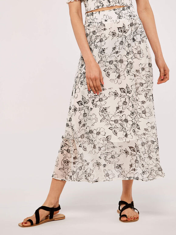  Retro Floral Skirt, Cream, large