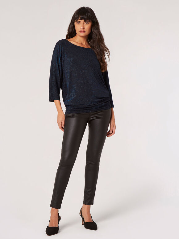 Metallic Shimmer Batwing Top, Blue, large