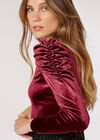 Ruched Shoulder Velvet Top , Burgundy, large