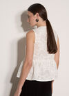 Floral Embroidered Cotton Peplum Top, White, large