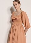 Ruffle Cotton Milkmaid Midi Dress, Peach, large