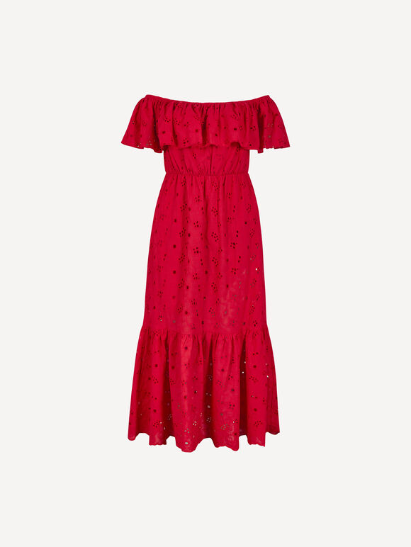 Bardot Broderie Maxi Dress, Red, large