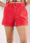 Ruched Denim Rolled Hem Shorts, Coral, large
