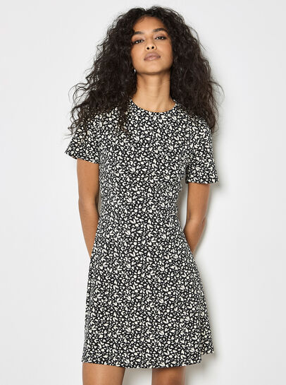 Petal Print Fit And Flare Jersey Mini Dress