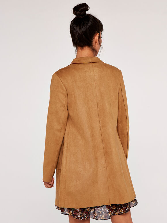 Suedette Waterfall Car Coat, Brown, large