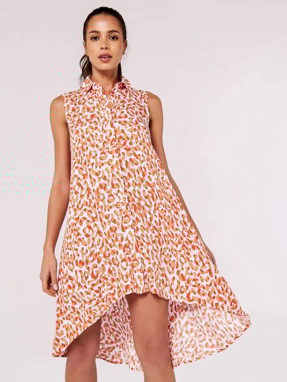 Cheetah Print  Mini Dress, Coral, large