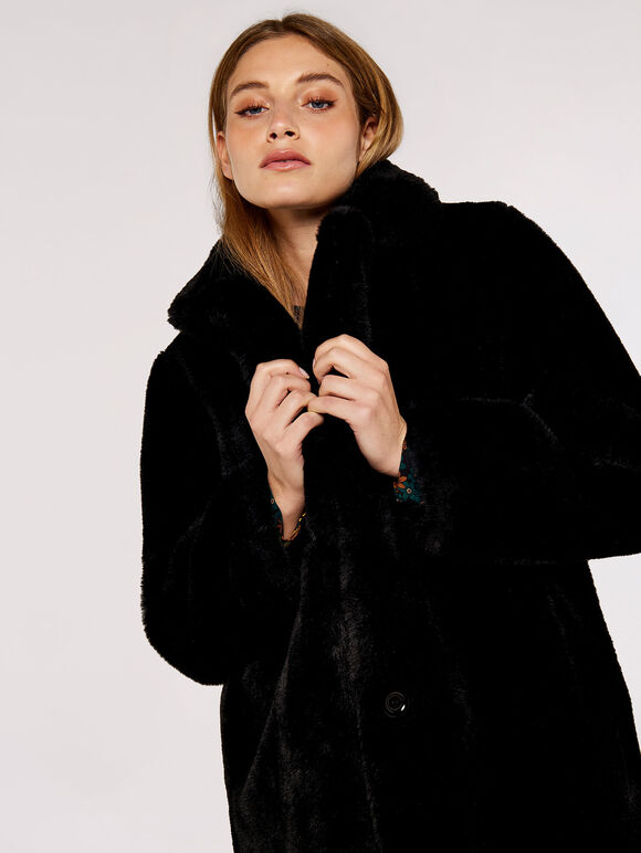 Oversized Super-Soft Faux Fur Coat, Black, large