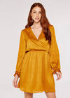 Floral Jacquard Wrap Dress, Mustard, large