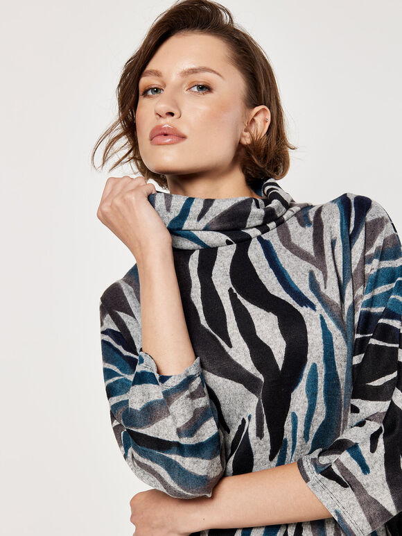 Zebra Soft Touch Cocoon Mini Dress, Teal, large