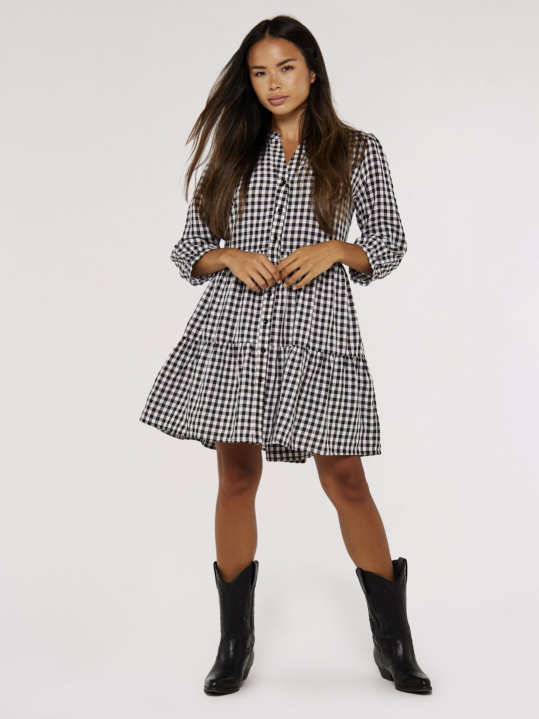 Checked Tiered Mini Dress