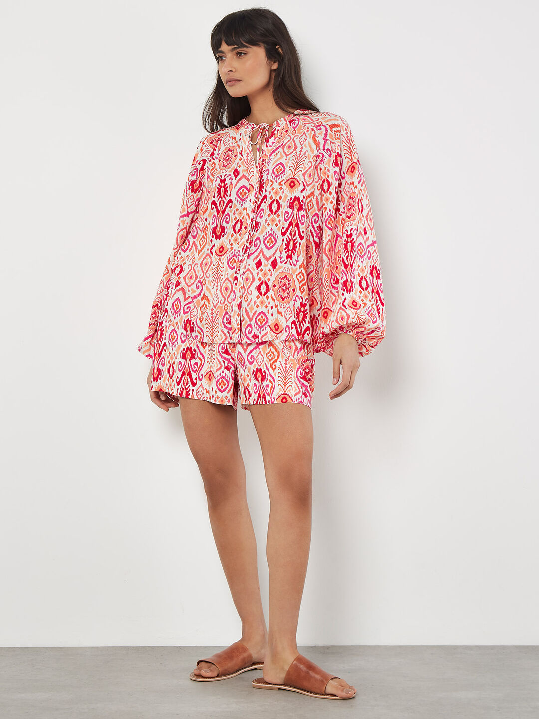 Image of Ikat Print Oversized Blouse & Shorts Co-ord