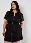 Cotton Blend Utility Mini Dress, Black, large